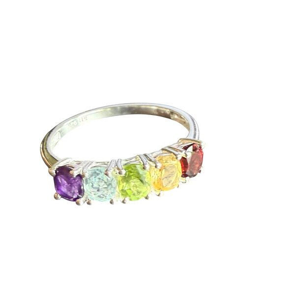 NWT Rainbow Gemstones Sterling Silver Band Ring Size 11 - Picture 2 of 6